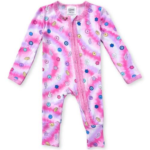 Esme Pink Challah Back Lace Flip Footie in Pink | MEEMS – Meems