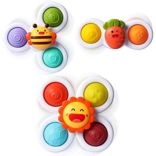 3PCS Pop Suction Cup Spinner Sensory Airplane Travel Toys for 1 Year Old Boy Girl Infant Toddlers|Novelty Spinning Tops 12 18 Months|1 2 Year Old Boy Birthday Gift|Baby Bath Toy Kids Ages 1-3