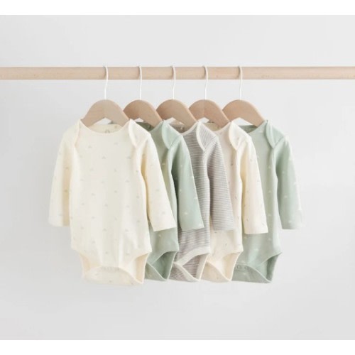Sage Green Baby Long Sleeve Bodysuits 5 Pack - 3-6 MONTHS
