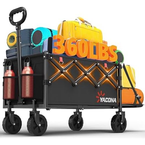 Yozoia Wagons Carts Foldable,120L Collapsible Wagon Cart with Wheels,Black