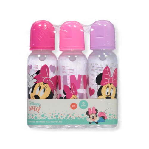Disney Minnie Mouse 3-Pack Baby Girl's Bottles - Fuchsia, One Size, BPA Free, Dishwasher Safe