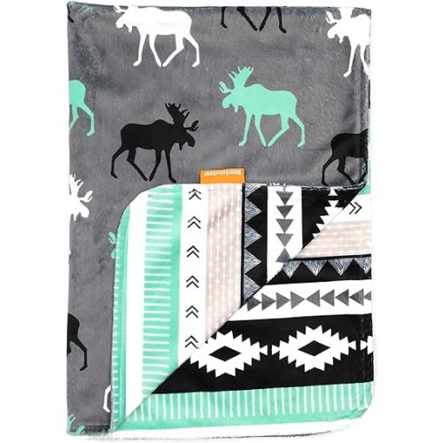 Dear Baby Gear - Premium Car Seat Baby Blanket - Soft Swaddle Blanket for Baby Girls and Boys, Plush Blankets - Adorable Designs, Comfortable Fabric - White Gray and Mint, Moose(40 x 30 inches)