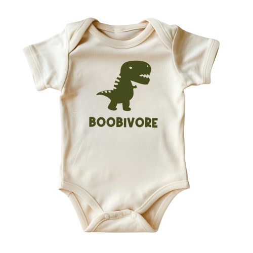 Boobivore Dinosaur Baby Bodysuit • Funny Breastfeeding Baby Onesies® • Natural Color Baby Clothing • Dino Themed Baby Clothes