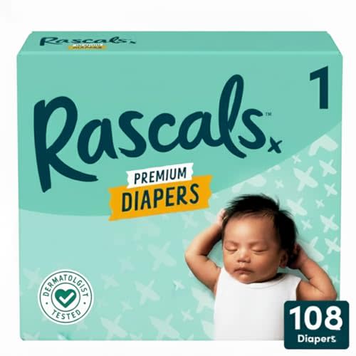 Rascals Premium Diapers, Size 1, 108 Count, White