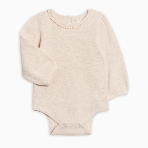 0-3|Langley Waffle Knit Lace Neckline Bodysuit