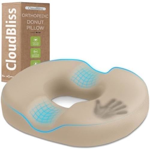 CloudBliss Donut Pillow Stadium Seat Cushion for Tailbone Pain Relief and Hemorrhoids, Memory Foam Seat Chair Cushion, Portable Seat Cushions for Bleachers, Car, Home & Office