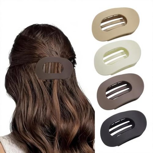 Bphne 4 Pack Flat Hair Clips for Women – Matte Oval French Claw Clips, 3.8 Inch Non Slip Strong Hold for Thick & Thin Hair, Lay Flat Design for Work Yoga Daily Styling