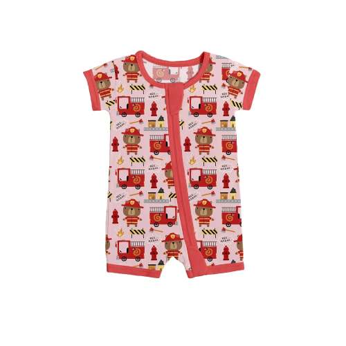 Firefighter Bears Bamboo Shorty Zippered Romper