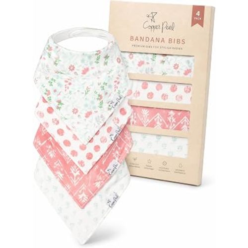 Copper Pearl Baby Bibs 4 Pack, Printed Bandana Drool Bibs for Baby Girl & Boy, Soft Cotton Drooling Teething Bibs