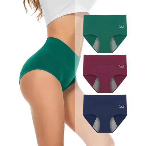 PULIOU Period Underwear for Women Heavy Flow High Waisted Menstrual Panties Teens Cotton Postpartum Hipster 3 Pack Black