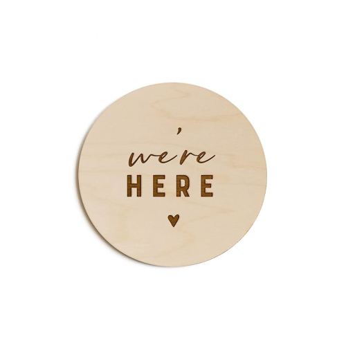 The Cotton & Canvas Co. We're Here Newborn Twin Baby Announcement, Nursery Sign, Nursery Decor, Baby Shower, Modern, Wooden Plaque, Birth Prop, We're Expecting