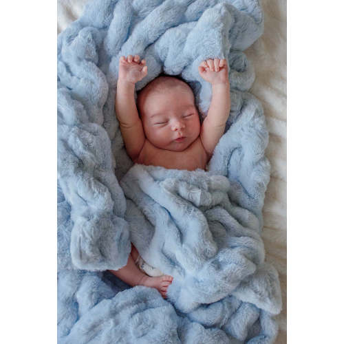 Double-Ruched Faux Fur Blanket in Ice | Caden Lane