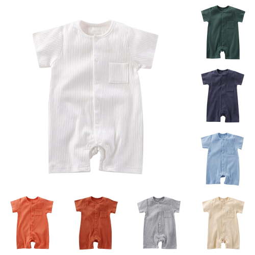 Vrotazzy Baby Boy Girl Summer Ribbed Romper Jumpsuit Solid Short Sleeve Bodysuit Outfit,Sizes 3-6 Months
