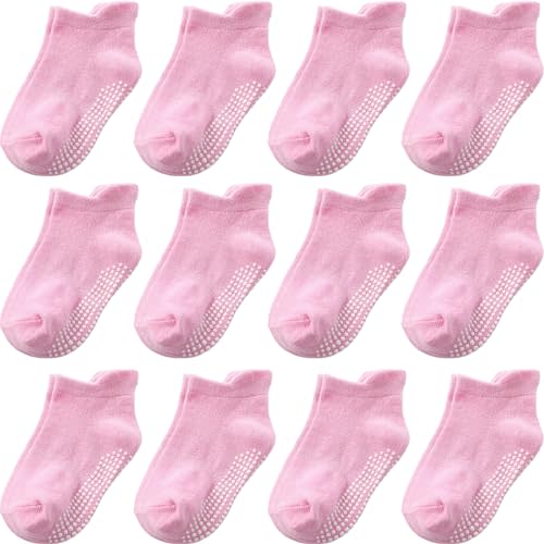 Aroveea Baby Toddler Socks Grip Non Slip Boys Girls Cotton 12 Pack for Kids Ankle Cute Socks 6M-7Years