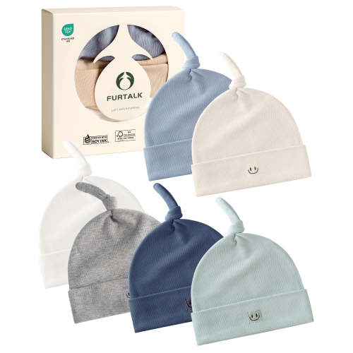 FURTALK 6 Pack Newborn Baby Hats Infant Knot Beanie Soft Boys Girls Caps Best Gift