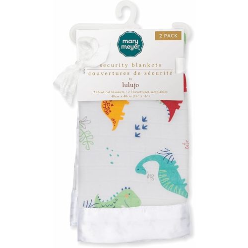Lulujo Security Lovey Blankets | Unisex Softest Breathable Cotton Muslin Security Blanket Set with Silky Satin Trim | Neutral Comforting Blanket for Girls & Boys | 16in x 16 in | Pebblesaurus