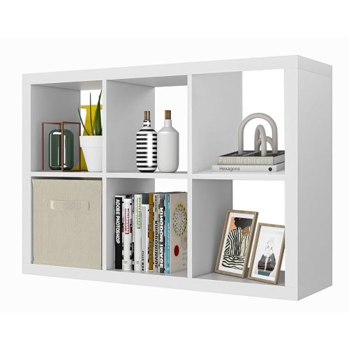 Amazon.com: Bookshelf with Storage Bin, 6-Cube Storage Organizer, Modern Wood Open Bookcase, Multifunctional Display Cubicle Shelf for Living Room, Bedroom, Home Office, White : Home & Kitchen