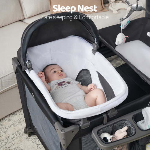 Pamo Babe 4-in-1 Baby Playard with Bassinet & Changing Table for Newborn