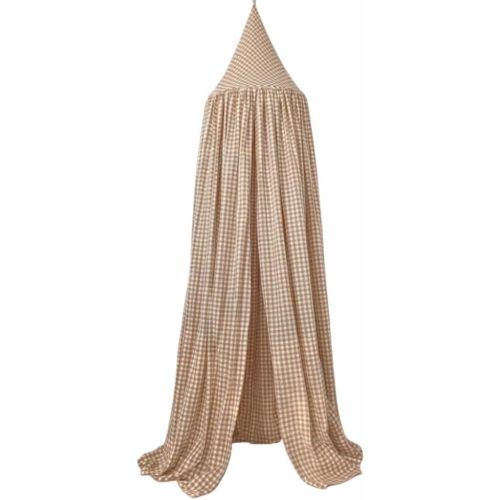 Wonder Space Kids Bed Canopy - Neutral Beige Gingham Checkered Design for Nurseries | Soft Cotton Decorative Tent for Baby Cribs & Toddler Beds | Perfect for Reading Nook or Play Area