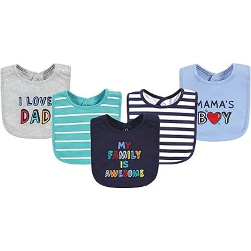 Hudson Baby Unisex Baby Cotton Bibs, Boy Bold Family, One Size