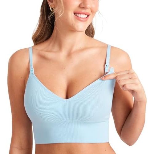 MOMANDA Ribbed Nursing Bras Women's Longline Sleep Breastfeeding Support Seamless Maternity Sports Bra V Neck Wireless