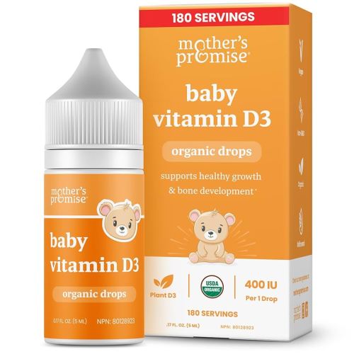 Mother's Promise Organic Baby Vitamin D Drops | 100% Plant Based | Healthy Growth & Bone Development | Age Newborn+ | 180 Servings | Baby Vitamin D3 Liquid for Infants & Toddlers | 400 IU for Babies