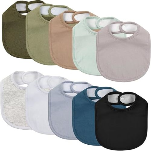 10 Pack Cotton Snap Bibs for Baby Boy Girl, Super Soft Drool Bibs for Teething and Feeding