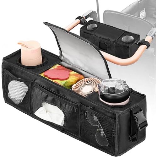 Parent Console Stroller Organizer for 2 or 4 seaters,Padded Wagon Parent Console with buckles,and large main storage pocket (19''Lx5''Wx6''H)