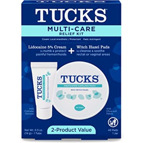 Tucks Multi-Care Relief Kit – 40 Count Witch Hazel Pads & 0.5 oz. Lidocaine Cream - Hemorrhoid Pads with Witch Hazel, Protects from Irritation, Hemorrhoid Treatment, Medicated Pads Used by Hospitals