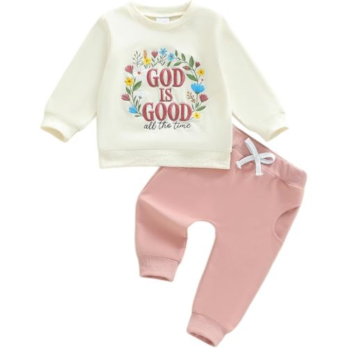 SHIBAOZI Baby Girl Clothes Set 2PCS Bow Christian Letter Print Sweatshirt Pullover Pants Toddler Infant Winter Fall Outfits