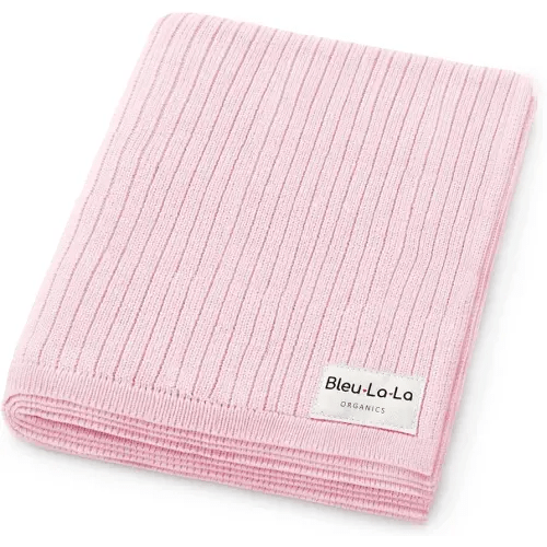 100% Organic Cotton Baby Blanket for Girls – Luxury Stretch Ribbed Knit, Breathable Swaddle Quilt Blanket for Newborns (Ribbed - Pink)
