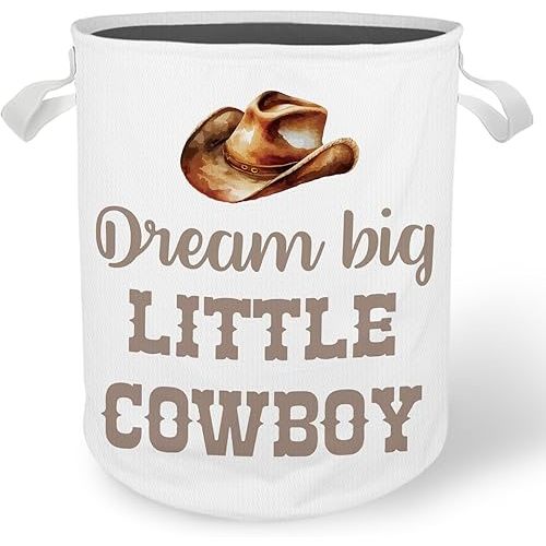 Western Cowboy Nursery Laundry Basket Hamper, Toybox for Boys, Cowboy Hat Western Waterproof Collapsible Storage Bin Organizer for Bedroom Bathroom Boys Room Dorm Clothes Toys Books