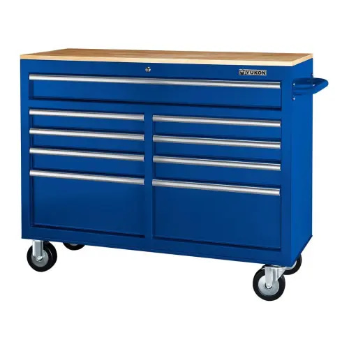 YUKON 46 in., 9-Drawer Mobile Storage Cabinet with Solid Wood Top, Blue
