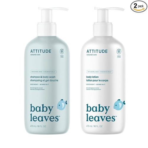 Bundle of ATTITUDE 2-in-1 Shampoo and Body Wash for Baby and Body Lotion for Baby, EWG Verified, Dermatologically Tested, Plant and Mineral-Based Ingredients, Vegan, Good Night, 16 Fl Oz