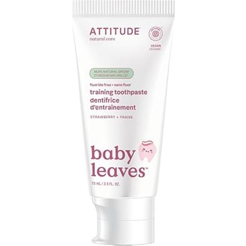 ATTITUDE Baby and Child Fluoride-Free Training Toothpaste, EWG Verified, Naturally Derived Ingredients, Vegan, Strawberry, 2.6 Oz