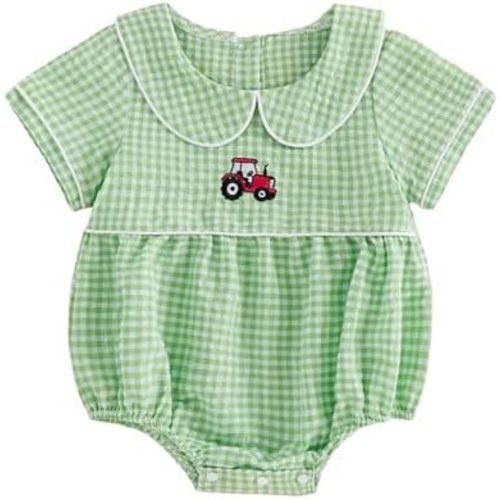 Baby Boy Girl Bubble Romper Infant Short Sleeve Collar Romper Oversize T-shirt Cotton Bodysuit Top