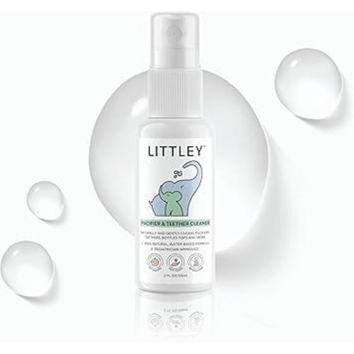 Littley Pacifier & Teether Cleaner with Hypochlorous Acid, Non-Toxic & Alcohol-Free, Gentle Formula for Cleaning Baby & Toddler Essentials, 2oz Travel-Size Spray Bottle