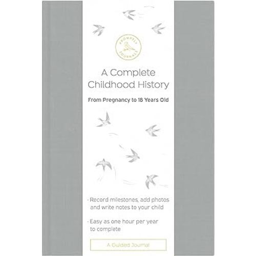 Promptly Journals, A Complete Childhood History: From Pregnancy to 18 Years Old (Grey, Linen) | Baby Book and Pregnancy Journal | Baby Memory Book