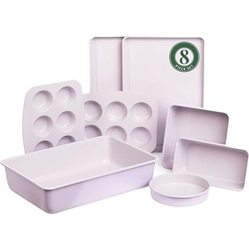 Larder & Vine 8-Piece Bakeware Set | Non-Stick Baking Set with Ceramic Finish | PFAS, PFOA, PTFE, and BPA Free Baking Essentials | Baking Sheets, Muffin Tins and Assorted Baking Pans | Lavender