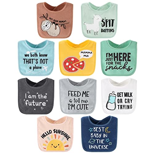 The Peanutshell Baby Boy or Girl Terry Bibs Set of 10-100% Cotton, Soft, Absorbent Baby Bibs for Boys and Girls, Unisex Toddler Baby Boy or Girl Bibs Set, Newborn & Infant Bib - Sunshine