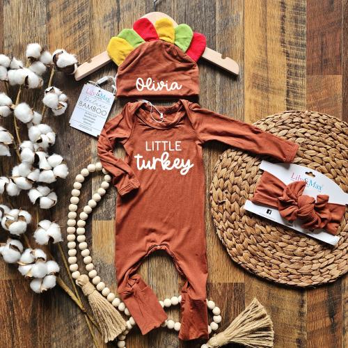 Thanksgiving Baby Outfit: Little turkey Soft Bamboo romper, my 1st Thanksgiving