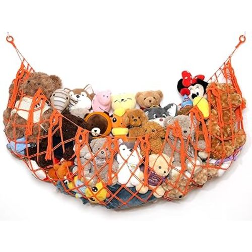 Stuffed Animal Net or Hammock -Wall Mounted-Handmade Macrame Toy Hammock Organizer Stuffed Animal Display Plush Toys Holder Boho Decor for Nursery Playroom orange