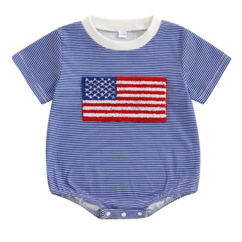USA FLAG Striped T-Shirt Onesie - Hazel & Bo