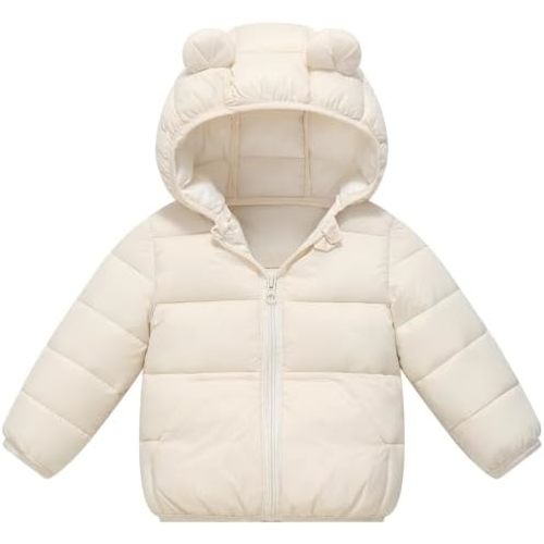 AIWUHE Baby Hooded Down Jacket Boys Girls Light Puffer Winter Coats Toddler Bear Ears Zipper Up Down Coats Outwear 6M-4T