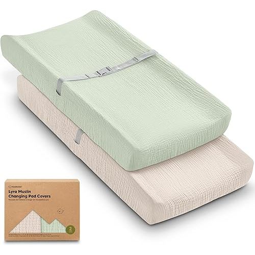 2-Pack Muslin Diaper Changing Pad Covers Boy, Girl,Soft Breathable (Sage)