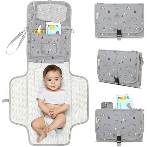 KeaBabies Portable Diaper Changing Pad - Large Waterproof Baby Changing Mat, Compact Travel Diaper Clutch, Functional Pockets Fit Newborn Essentials, Wipeable & Padded Baby Changer (Woodland)