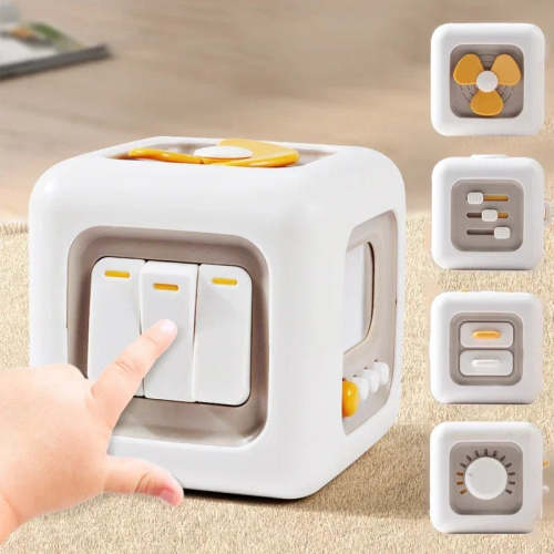 White 6 in 1 Montessori Cube Sensory Busy Board for Baby