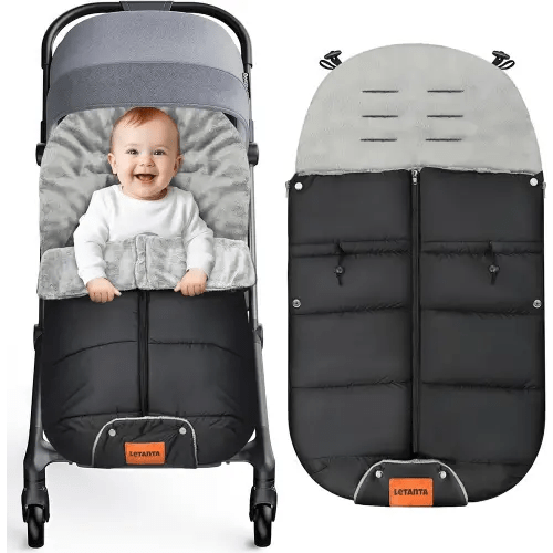 Warm Bunting Bag, Universal Stroller Cover for Winter Sleeping Bag Blanket Cold Weather, Waterproof Toddler Footmuff (Black, Large)