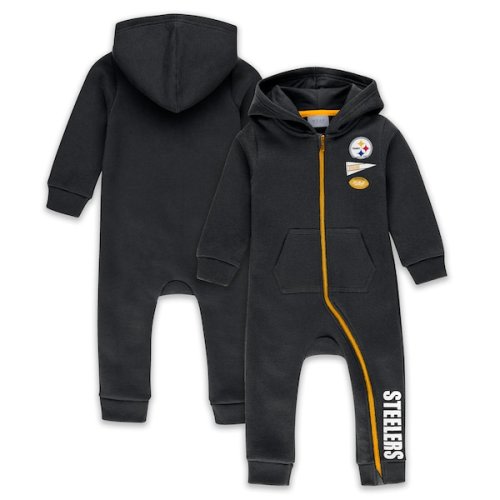 Pittsburgh Steelers WEAR by Erin Andrews Infant & Newborn Hooded Fleece Full-Zip Coverall - Black