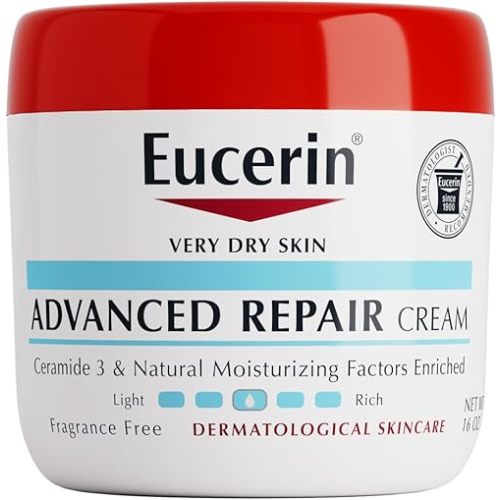 Eucerin Advanced Repair Body Cream for Very Dry Skin, Fragrance Free Daily Body Moisturizer, 16 Oz Jar